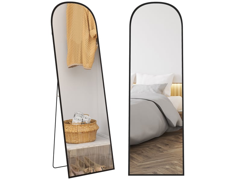  Miroir plein pied sur pied cadre alliage aluminium verre trempé noir  - Conforama A