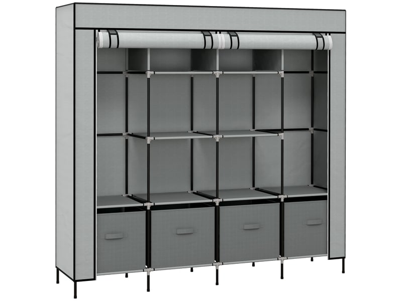  Armoire en tissu, armoire portable à 10 compartiments, 2 tringles et 4 tiroirs, 166 x 42,5 x 169,5 cm, grise  - Conforama A