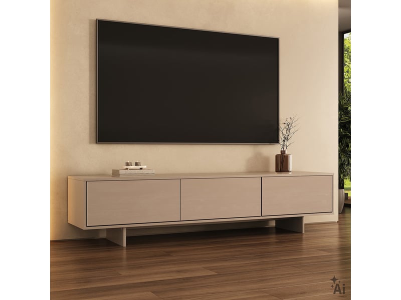  Meuble tv arto l 184 cm 3 portes en bois - blanc cachemire  - Conforama C
