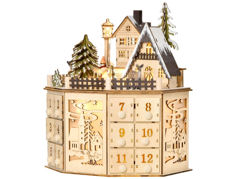  Calendrier de l'avent, décoration de noël, lumières led, 24 tiroirs, naturel  - Conforama B