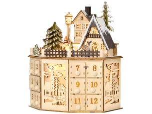 Calendrier de l'avent, décoration de noël, lumières led, 24 tiroirs, naturel