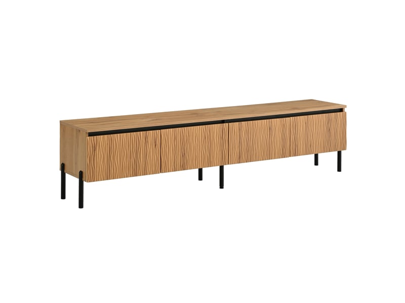  Meuble tv modenvie 180 x 35 x 43 cm à 4 portes ondulées, panneaux de particules et mdf naturel  - Conforama A