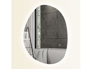 Miroir de salle de bain asymétrique 70 x 50 cm avec éclairage led, interrupteur tactile intelligent, fonction antibuée, argent