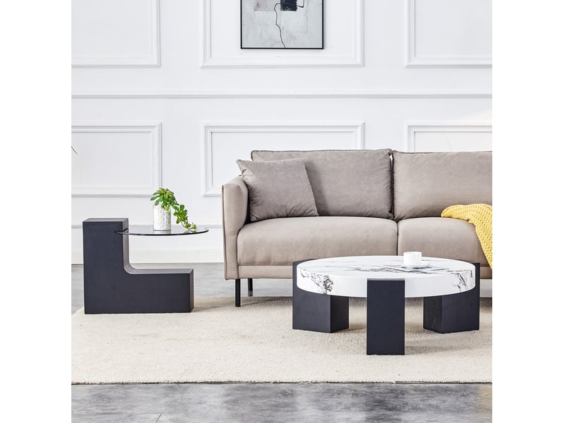 Tables rondes 61x61x44 cm démontables mdf blanc et noir - Conforama C
