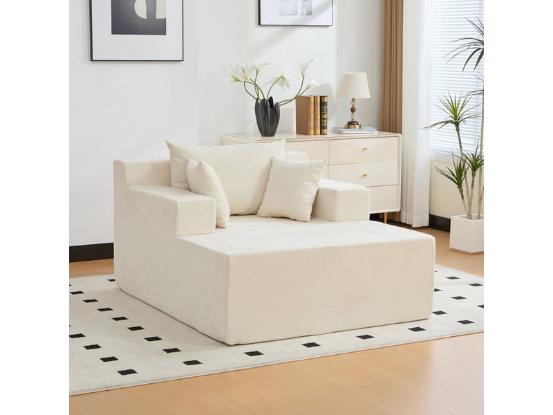 Méridienne canapé modulable en tissu chenille beige avec fonction chaise longue et coussin inclus  - Conforama B