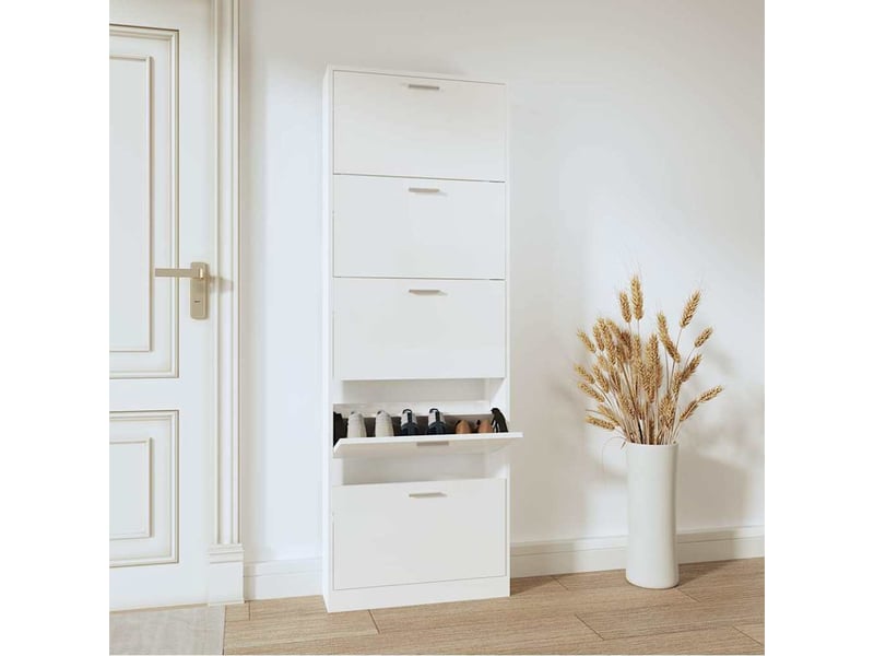  Meuble à chaussure | armoire à chaussure blanc brillant 59x17x169 cm bois ingénierie  - Conforama B