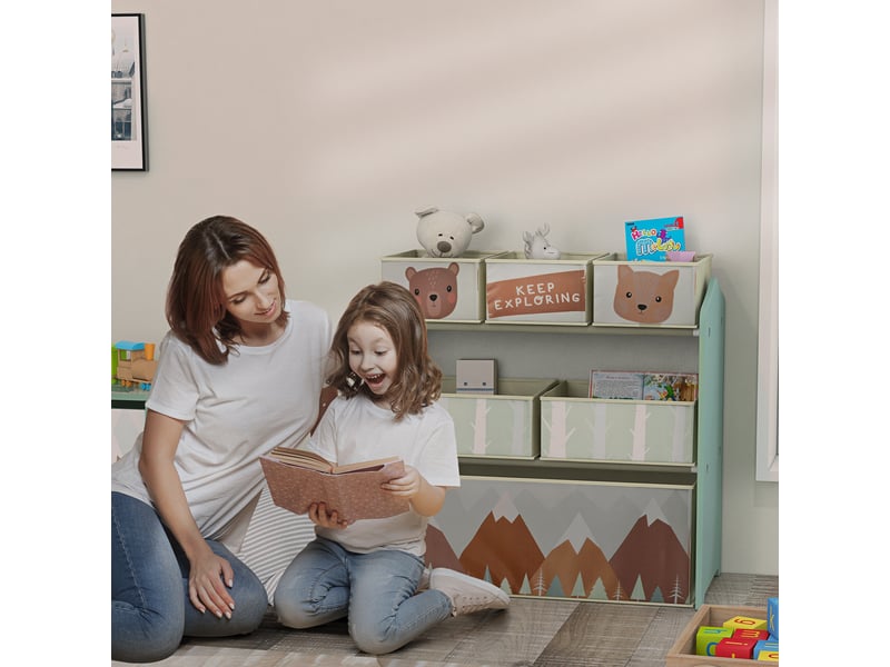 Armoire enfant avec 6 boîtes en tissu, joli design, 63 x 30 x 66 cm, verte  - Conforama C