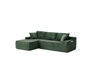 Canapé d'angle modulable gauche compressé 4 places, pour salon, élégant, pratique, en mousse et velours côtelé, vert