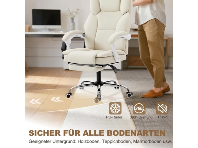  Chaise de bureau inclinable avec repose-pieds, réglable en hauteur, beige, 64 x 73 x 120 cm  - Conforama B