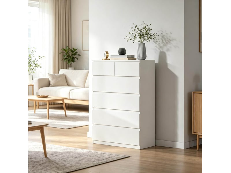  Commode 6 tiroirs blanche avec rangements de tailles mixtes cravdom  - Conforama B