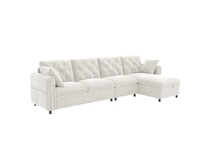 Canapé d'angle convertible réversible 281x132 cm – beige – coffre, poches latérales intégrées, 4 places