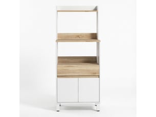 Meuble micro-ondes sur pied avec placard, rangements de porte et étagères ouvertes