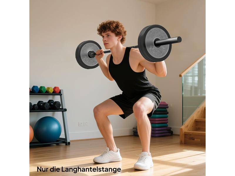  Barre d'haltères olympique de 180 cm, en acier, capacité de charge de 200 kg, noire  - Conforama C