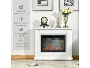 Cheminée électrique grande taille 2000 w effet flammes led minuterie température télécommande fournie blanc luminosité réglables