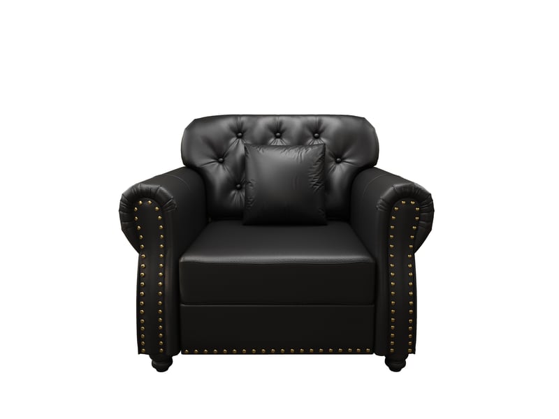  Fauteuil individuel chesterfield duboisdesign simili cuir noir 105×76×86 cm  - Conforama A