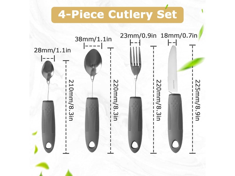  4 pièces couverts de parkinson en acier inoxydable avec sac de rangement, couverts à manche épaissi, couverts pour seniors handicapés arthrite patient SRL-FR09459 - Conforama B