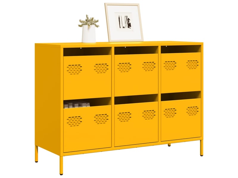  Buffet - bahut - meuble de rangement jaune moutarde 101,5x39x73,5 cm acier laminé à froid  - Conforama B