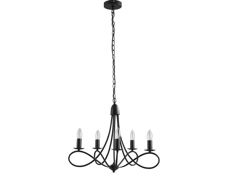  Lustre de plafond de style rustique, en acier tressé noir, avec 5 bougeoirs réglables et pliables ф58 x 45cm  - Conforama A