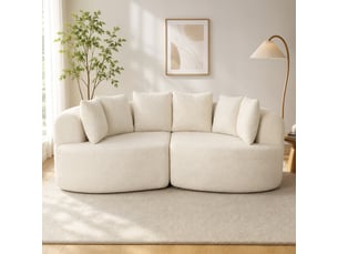 Canapé 3 places incurvé en chenille 188 cm, canapé salon avec assise profonde, rembourrage épais, 6 coussins, crème