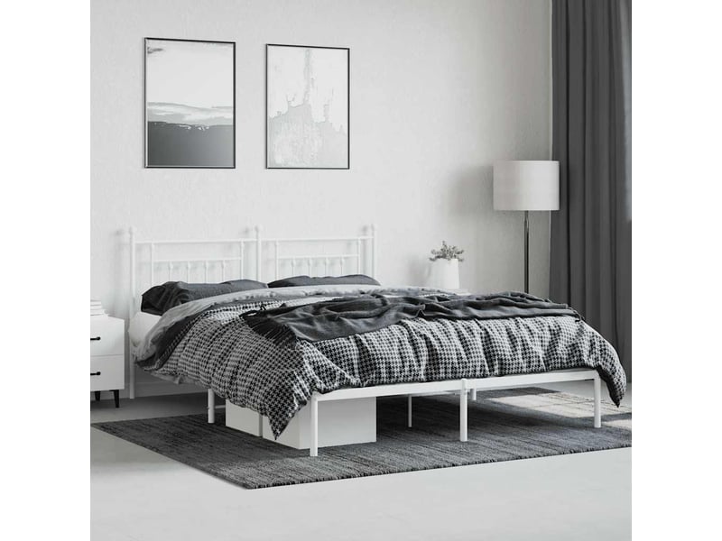  Lit double- lit adulte -  cadre de lit métal sans matelas et tête de lit blanc 160x200 cm  - Conforama C