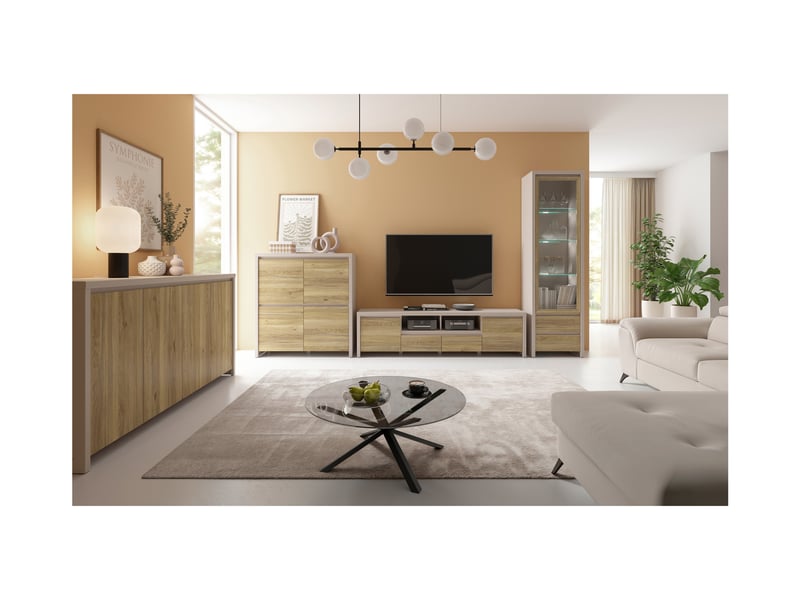 Meuble tv avec 2 portes et 2 tiroirs coloris cachemirechêne mauvella - longueur 182 x profondeur 40 x hauteur 49 cm - Conforama D