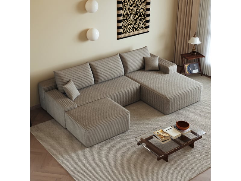  Canapé d'angle modulaire 270 cm en l – chaise longue, assise profonde, sans montage – coloris camel – salon et chambre  - Conforama B