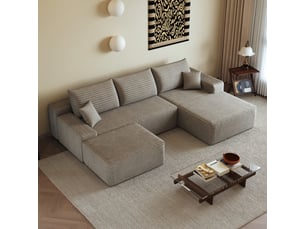 Canapé droit fixe <strong></strong> <strong></strong> 4 places Velours côtelé beige