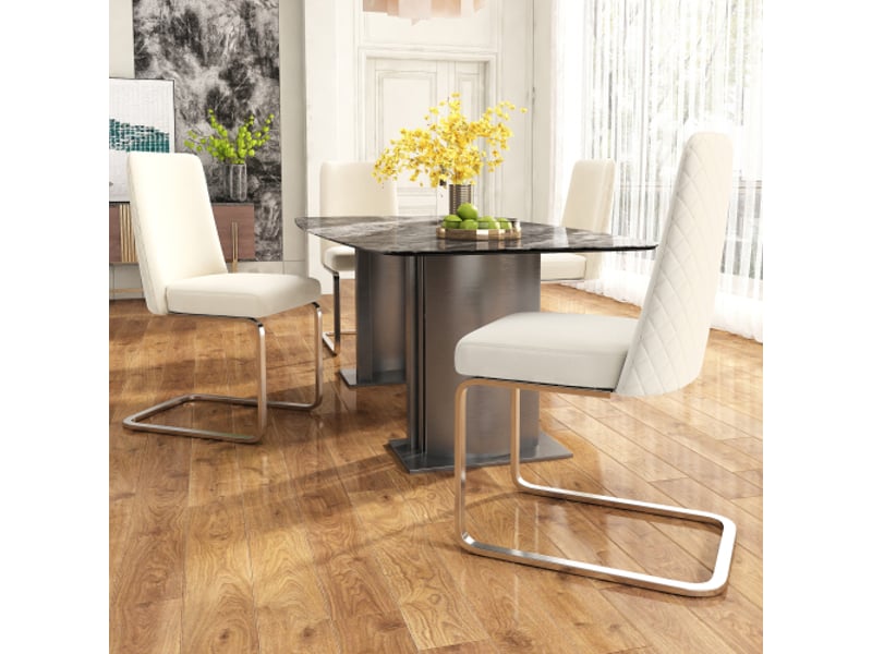  Lot de 4 chaises de salle à manger en velours beige et métal argenté  - Conforama C