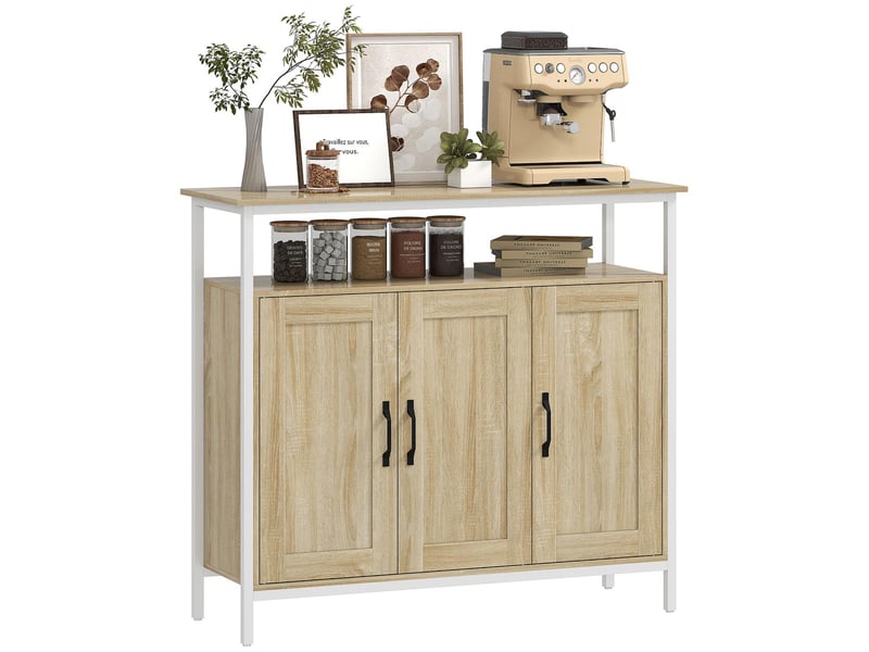  Buffet 3 portes et niche mdf et métal coloris bois naturel 100 x 35 x 88 cm  - Conforama A
