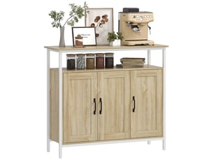 Buffet 3 portes et niche mdf et métal coloris bois naturel 100 x 35 x 88 cm