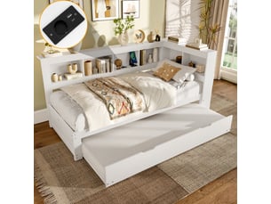 Lit gigogne 90x200 cm <strong>MERAX</strong>  <strong>lit enfant blanc</strong> coloris blanc