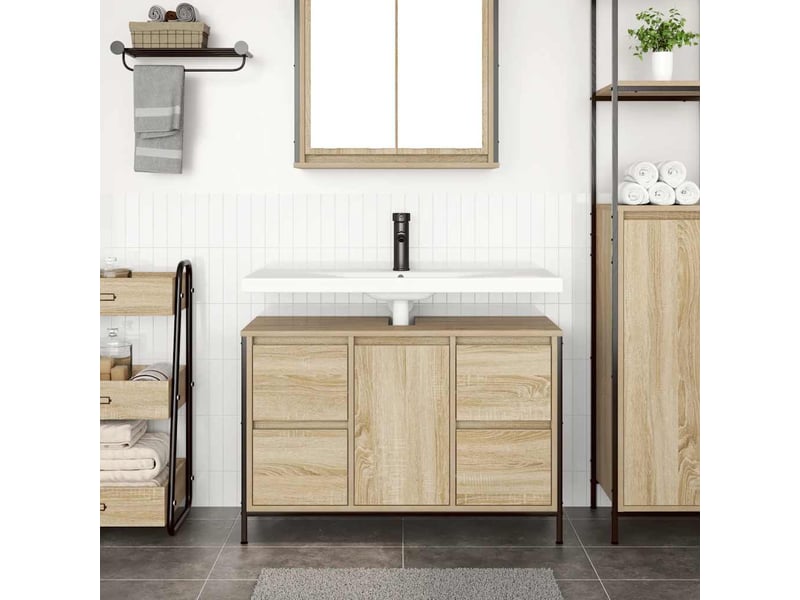  Meuble sous-évier, meuble de rangement avec tiroirs chêne sonoma 90x34.5x60 cm  - Conforama C