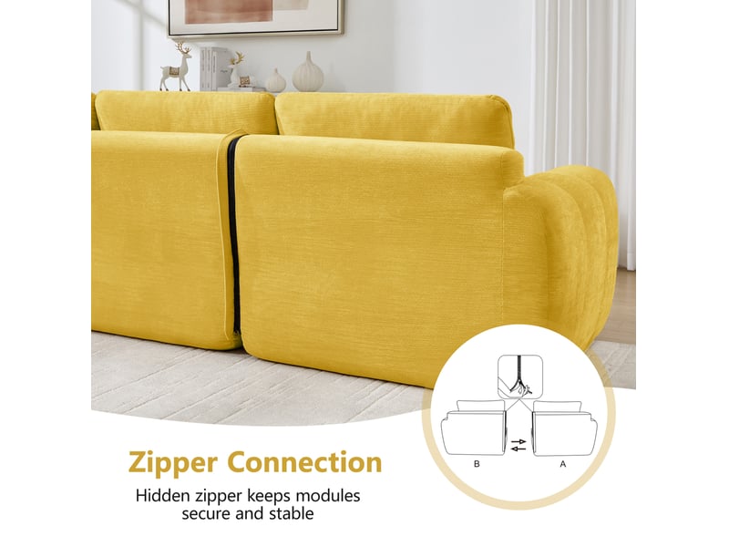  Canapé modulable en u 4 places avec 2 ottomans sans cadre en chenille jaune  - Conforama D