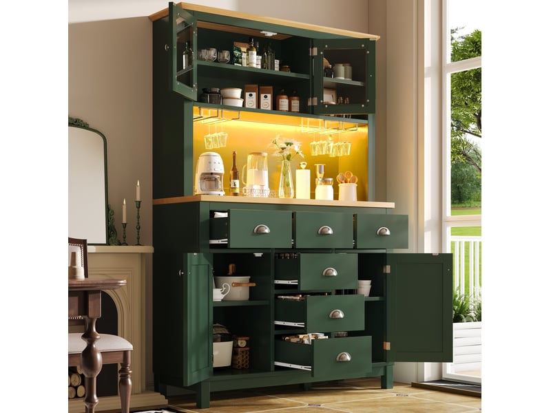  Buffet haut modenvie style campagne 104 x 40 x 180 cm 4 portes led mdf vert et blanc  - Conforama B