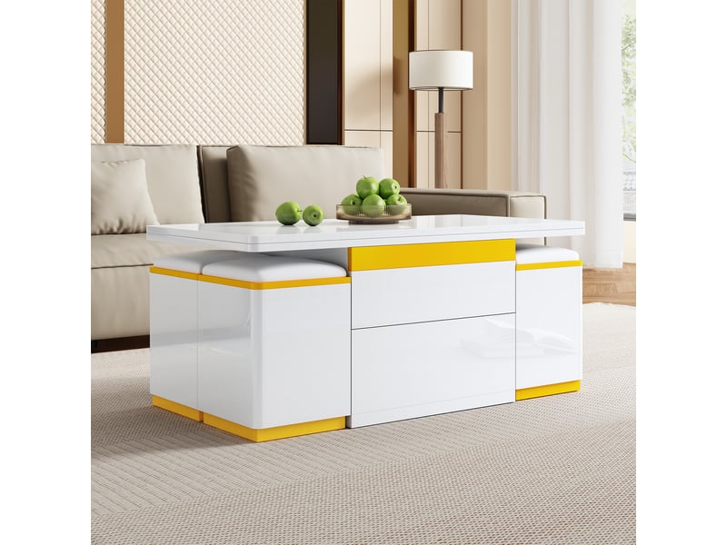  Table basse relevable 100 x 50 cm mdf blanc et jaune  - Conforama W