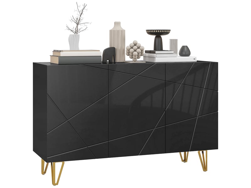  Buffet salon meuble de rangement aosenyunzhou 3 portes fermeture douce étagères réglables 120x40x75cm noir pieds dorés T1003-01-19745 - Conforama B