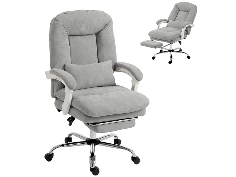 Chaise de bureau ergonomique en velours gris clair, fauteuil inclinable avec repose-pieds et hauteur réglable pour bureau  - Conforama A