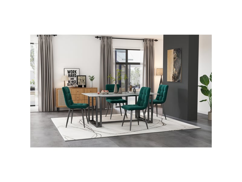  Chaises de salle à manger lot de 4 rembourrées avec dossier ergonomique et pieds métalliques en velours vert  - Conforama C