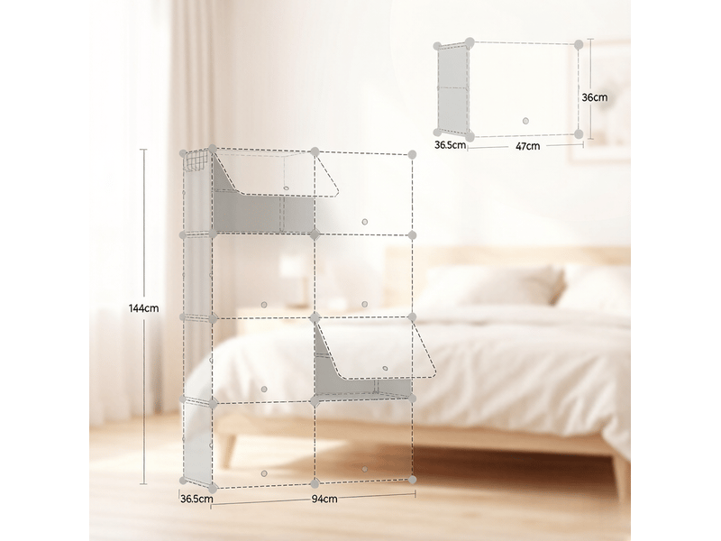  Meuble à chaussures tcqpz modulable 94 x 36,5 x 144 cm 8 compartiments abs métal pp blanc  - Conforama C