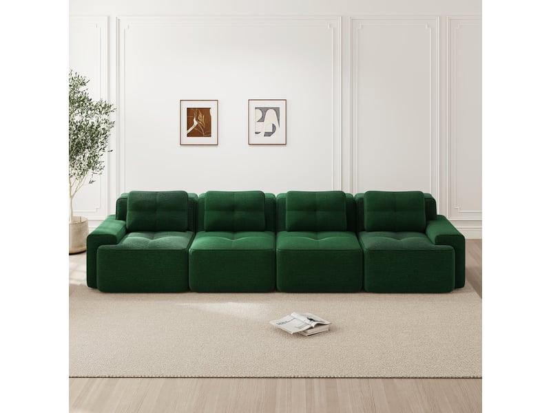 Canapé modulable, canapé 4 places – en velours côtelé, style cloud, vert, base antidérapante, sans cadre, sans montage - Conforama R