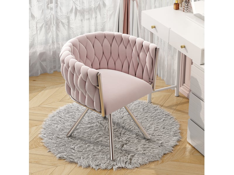  Chaise de coiffeuse pivotante 59x54x72 cm en velours rose, 4 pieds métalliques, style élégant et confortable  - Conforama B