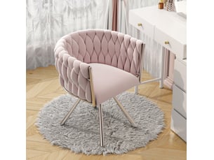 Chaise de coiffeuse pivotante 59x54x72 cm en velours rose, 4 pieds métalliques, style élégant et confortable
