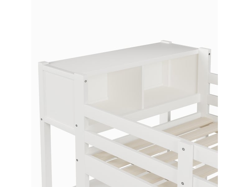  Lit mezzanine,90 x 200 cm,avec étagères, multiples compartiments de rangement, bureau et armoire, blanc  - Conforama E