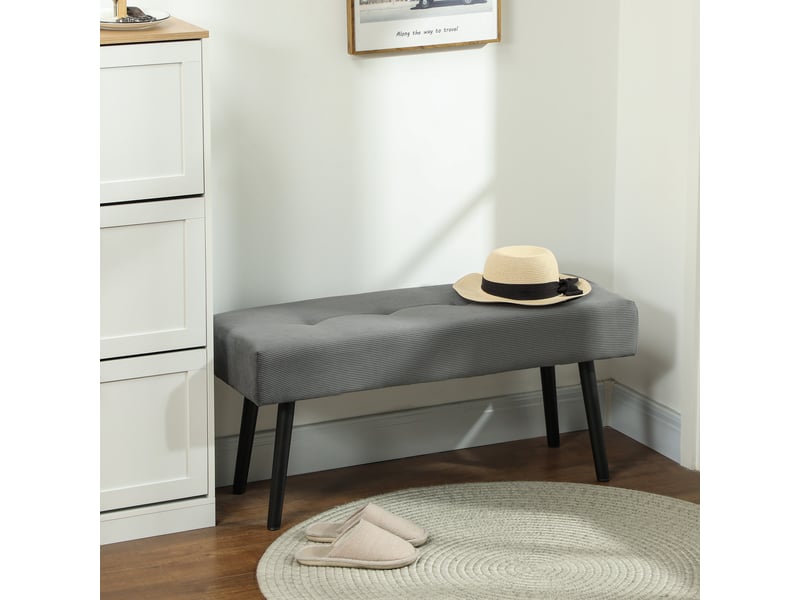  Banc capitonné en velours côtelé, banc de lit avec pieds en métal, banc à chaussures 100 x 36 x 45 cm gris  - Conforama D