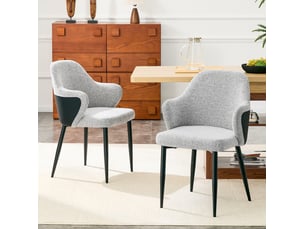 Lot de 2 chaises de salle à manger en tissu gris et pu noir, pieds en métal, h. 83 cm
