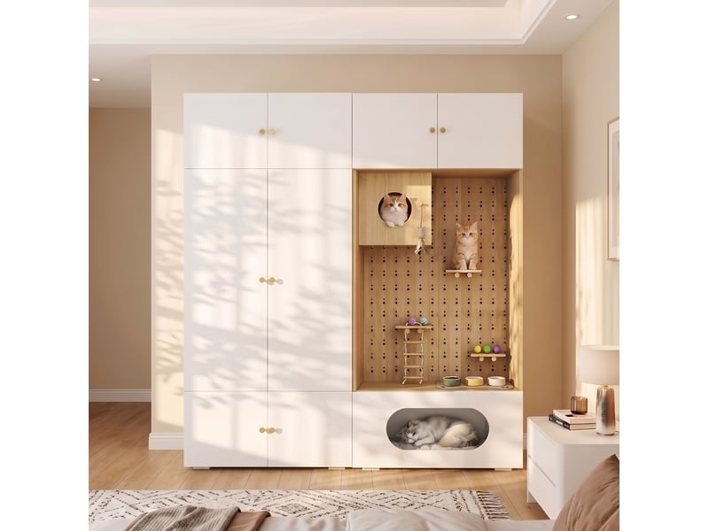 Armoire multifonction avec penderie, 6 espaces de rangement et espace pour félins, 180 × 50 × 200 cm - Conforama D