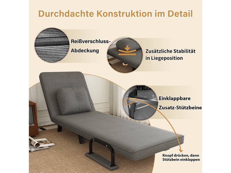  Fauteuil relax convertible,60x60x79 cm,dossier 5 positions,chenille,gris  - Conforama D