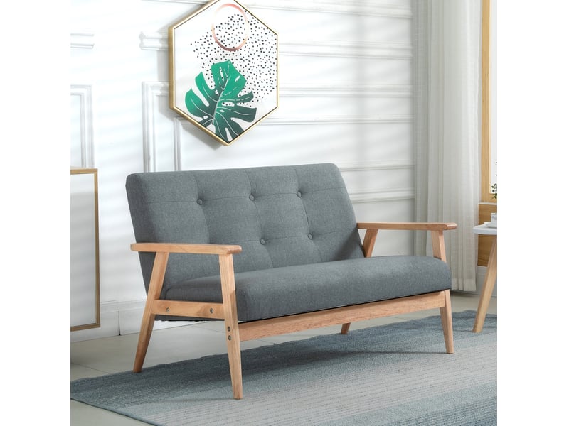  Canapé droit 2 places compact avec coussins rembourrés et pieds antidérapants en lin gris foncé, 115 × 66,5 × 73 cm  - Conforama B