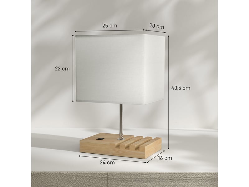  Lampe de chevet avec usb a+c, lampe de table moderne, 3 supports pour téléphone, blanc, ampoules non incluses  - Conforama C