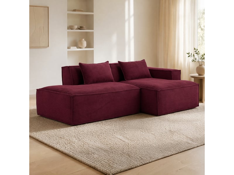 Canapé droit 3 places compact avec assise souple - lignes épurées, polyester rembourré rouge - 235 cm - Conforama C